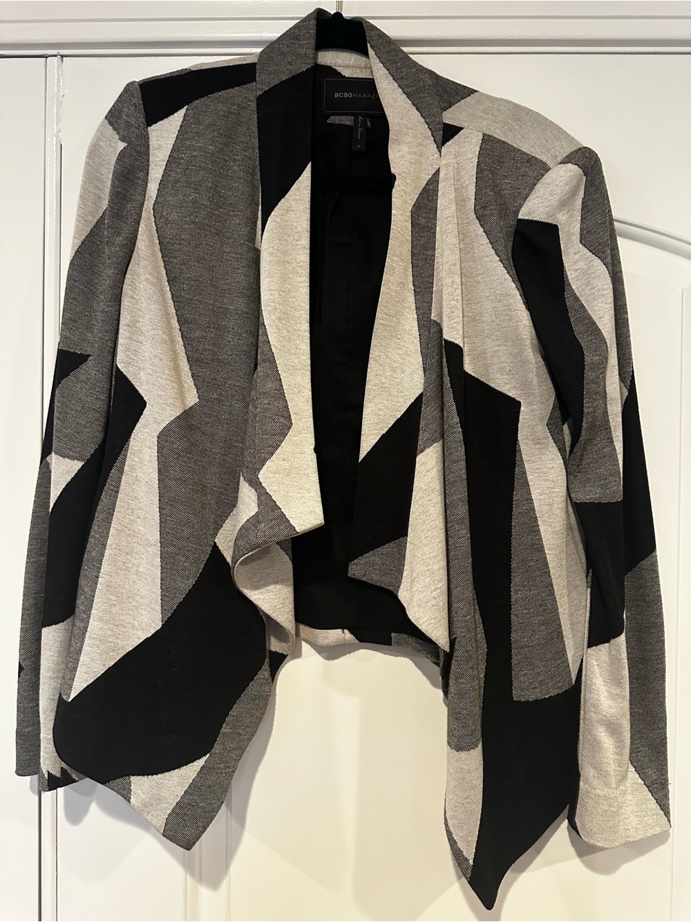 BCBGMAXAZRIA Black & Gray Geometric Open-Front Women's Blazer